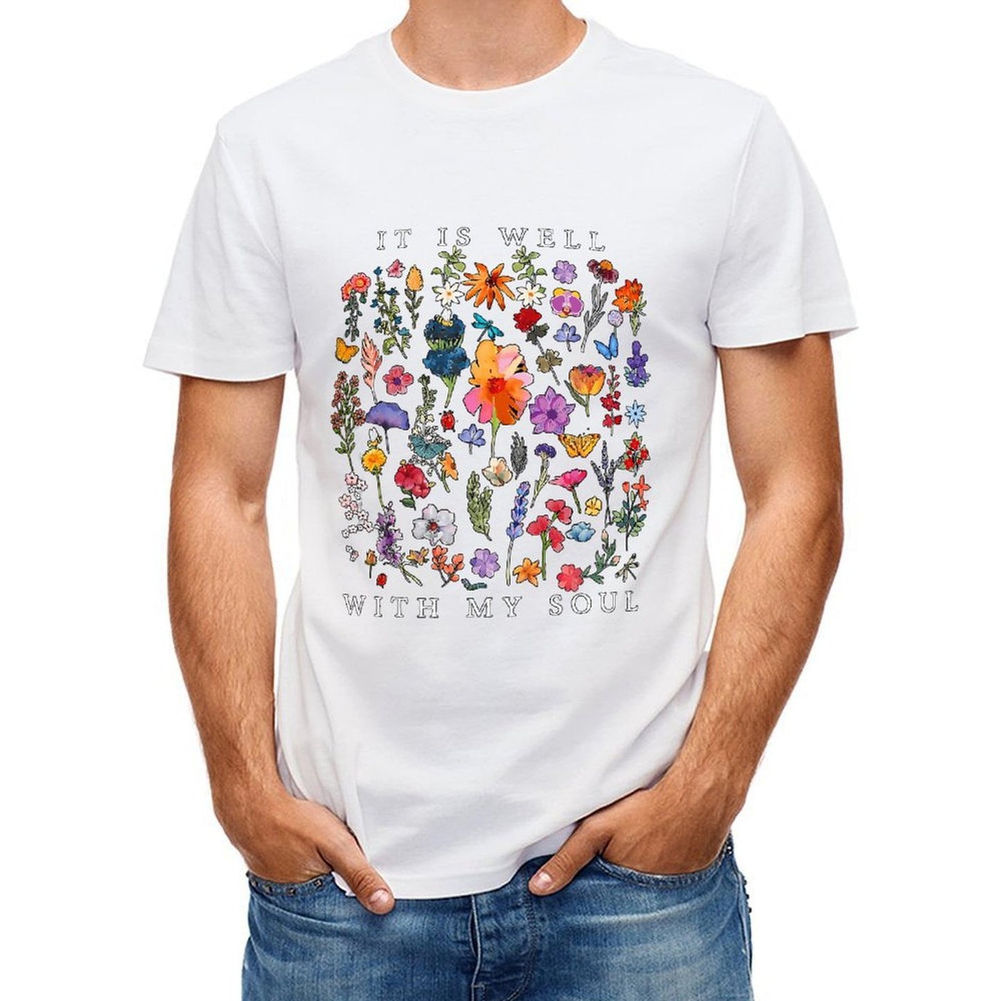 Inkmay Casual Cotton T-shirt Floral Design With Vibrant Colors Art Unisex T-shirtClassicLine TrueStyle T-Shirt