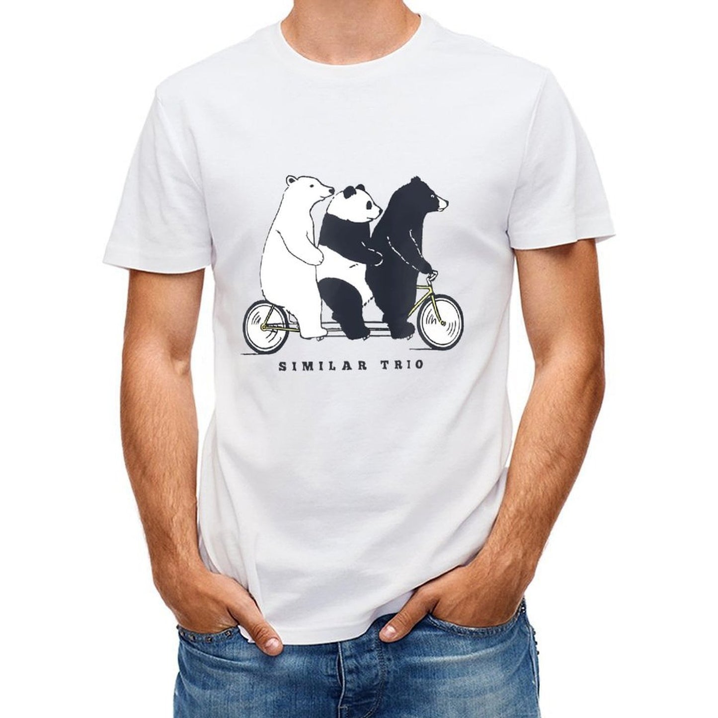 Inkmay Casual Cotton T-shirt Three Bears Riding A Bicycle Together Unisex T-shirtRecycled Midweight T-Shirt