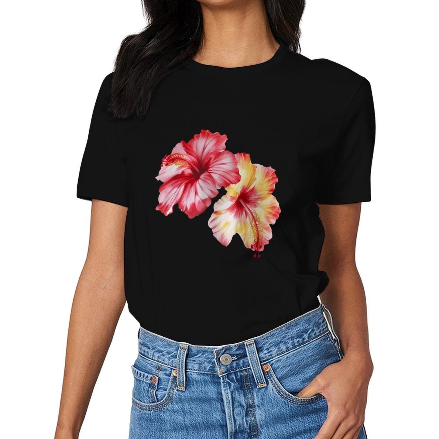 Inkmay Casual Cotton T-shirt Vibrant Floral Design With Bold Colors Unisex T-shirtSharp ClassicLine T-Shirt