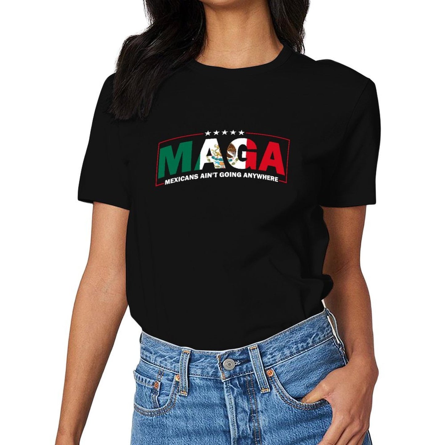 Inkmay Casual Cotton T-shirt Mexicans Aint Going Anywhere Maga Banner Unisex T-shirtSignature Soft T-Shirt