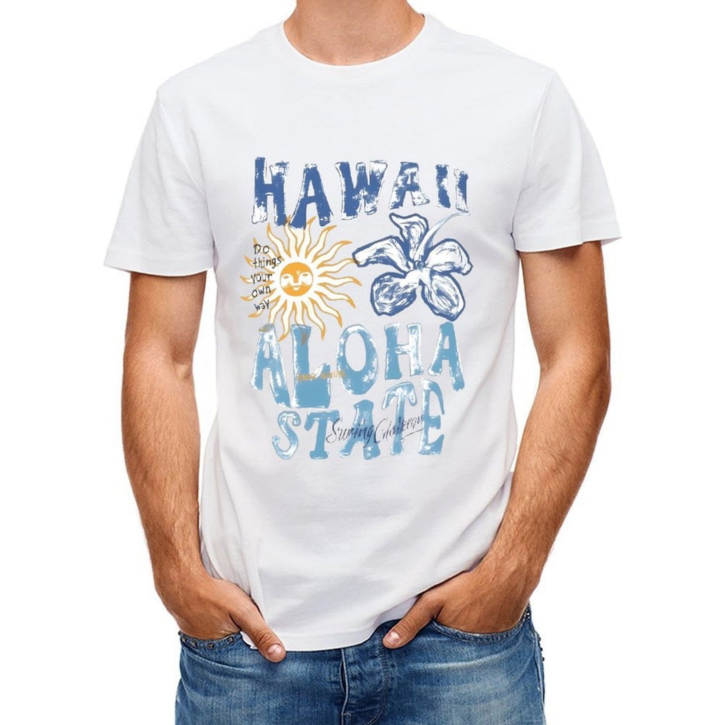 Inkmay Casual Cotton T-shirt Hawaii Aloha State Sunflower And Sunshine Unisex T-shirtActiveStyle Daily T-Shirt