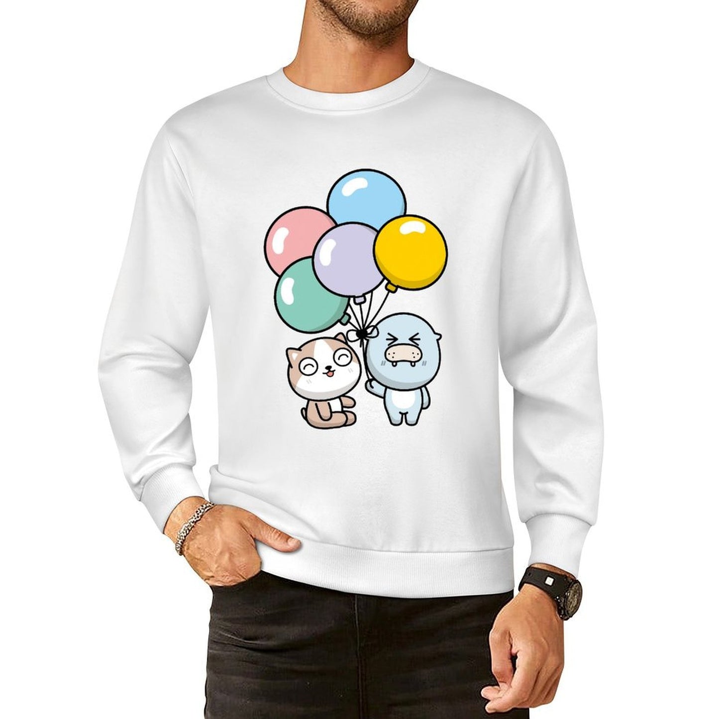 Front Patterned Long Sleeve TopBreathable Oversized