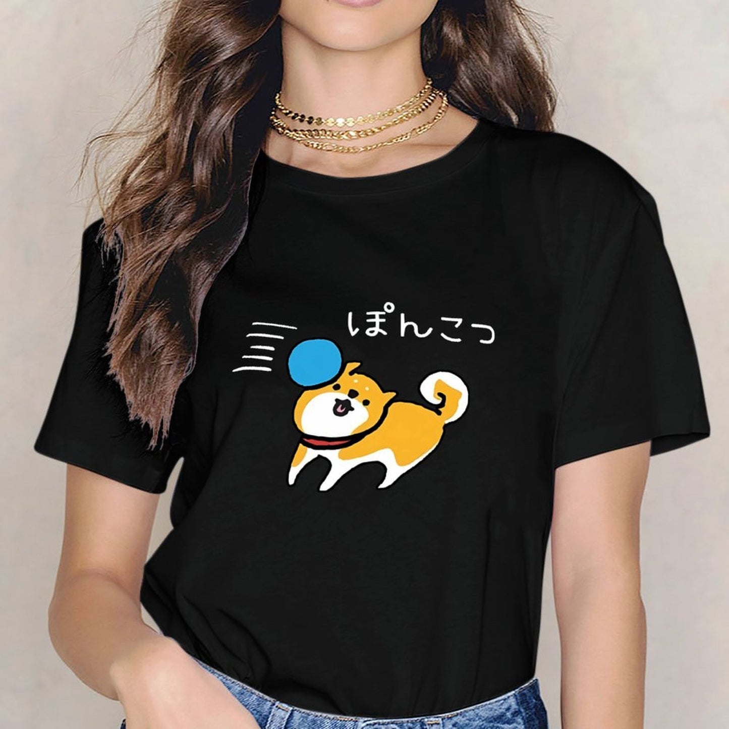 Inkmay Casual Cotton T-shirt Cute Dog Playing With Ball Unisex T-shirtMinimal Moisture-Wicking T-Shirt