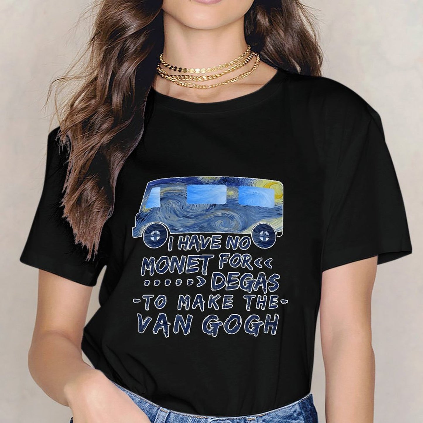 Inkmay Casual Cotton T-shirt Van Gogh Inspired Van Art Print Unisex T-shirtTrueStyle BasicSeries T-Shirt