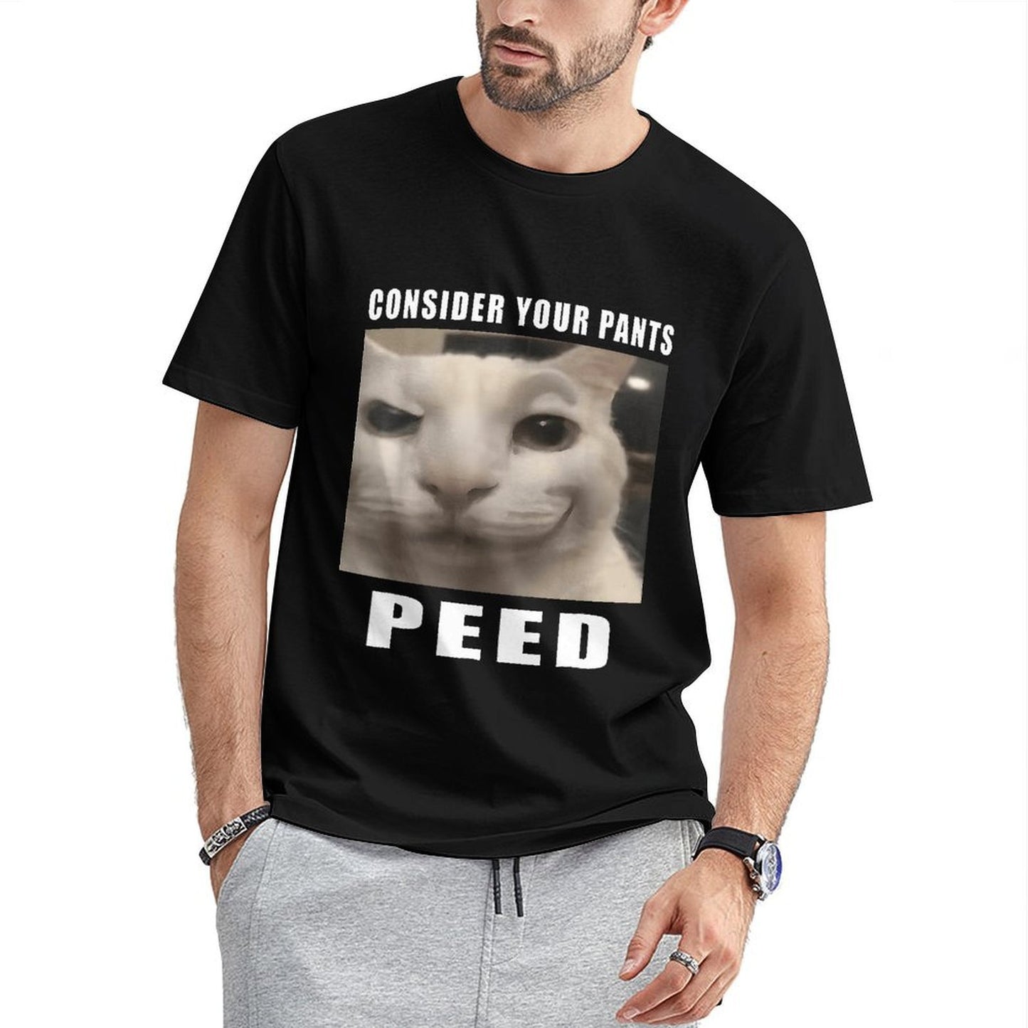 Inkmay Casual Cotton T-shirt White Cat With Dark Eyes Unisex T-shirtBatch-Printed EverydayTee T-Shirt