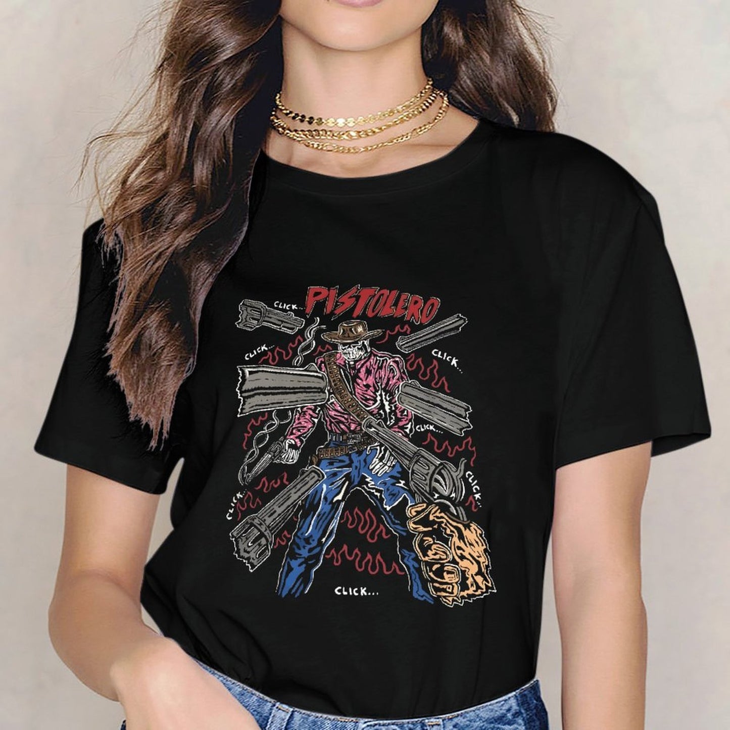 Inkmay Casual Cotton T-shirt Cowboy With Guns And Bandana Unisex T-shirtEasyStyle Studio T-Shirt