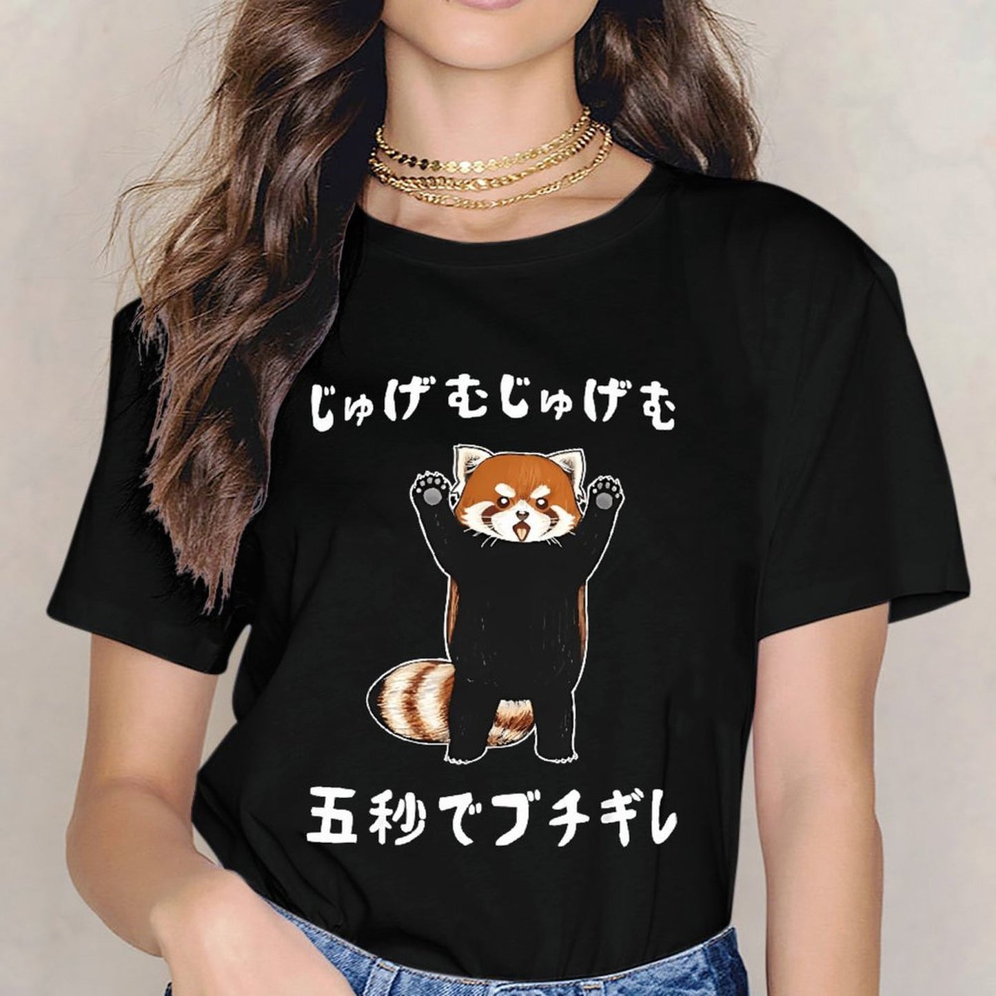 Inkmay Casual Cotton T-shirt Cute Red Panda Standing Playfully Unisex T-shirtClassic Fit Minimalist T-Shirt