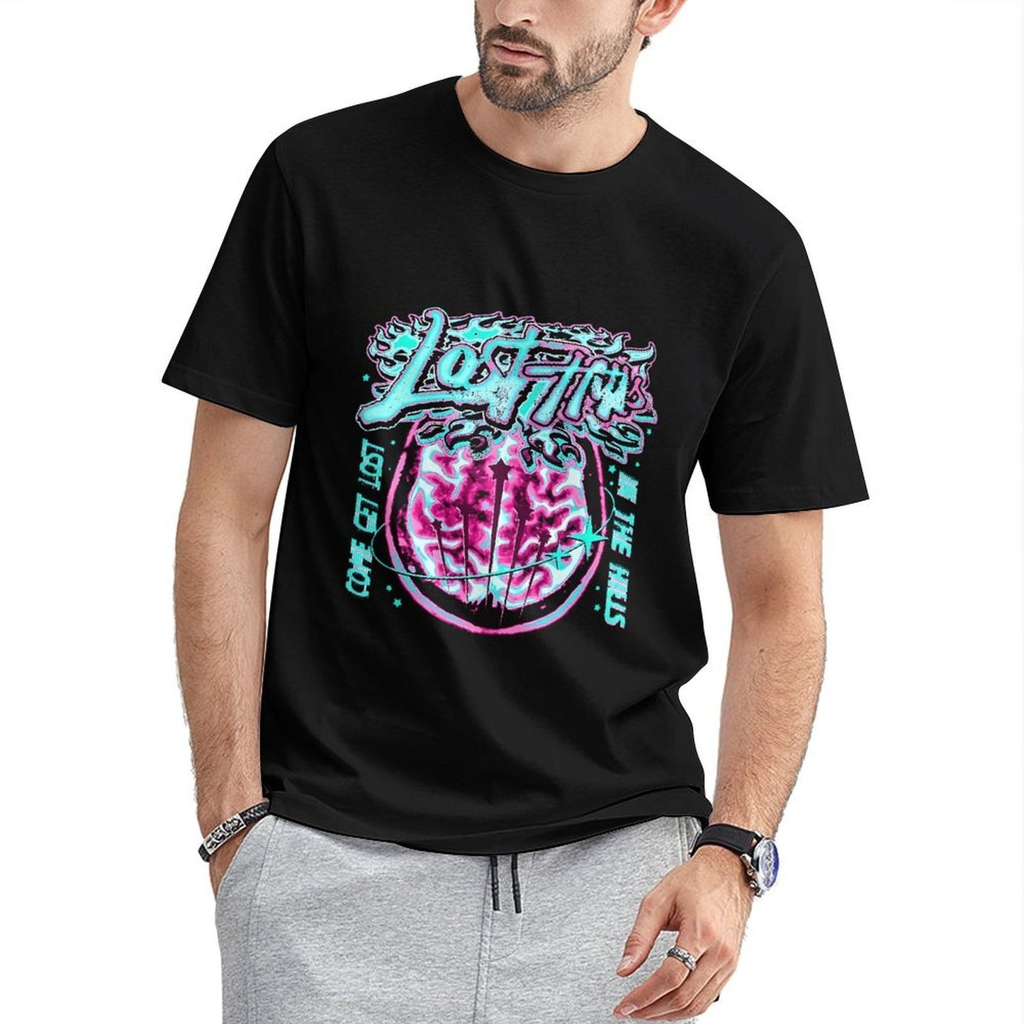 Inkmay Casual Cotton T-shirt Lost Minds Brain Art Print Design Unisex T-shirtSharp Print-Ready T-Shirt