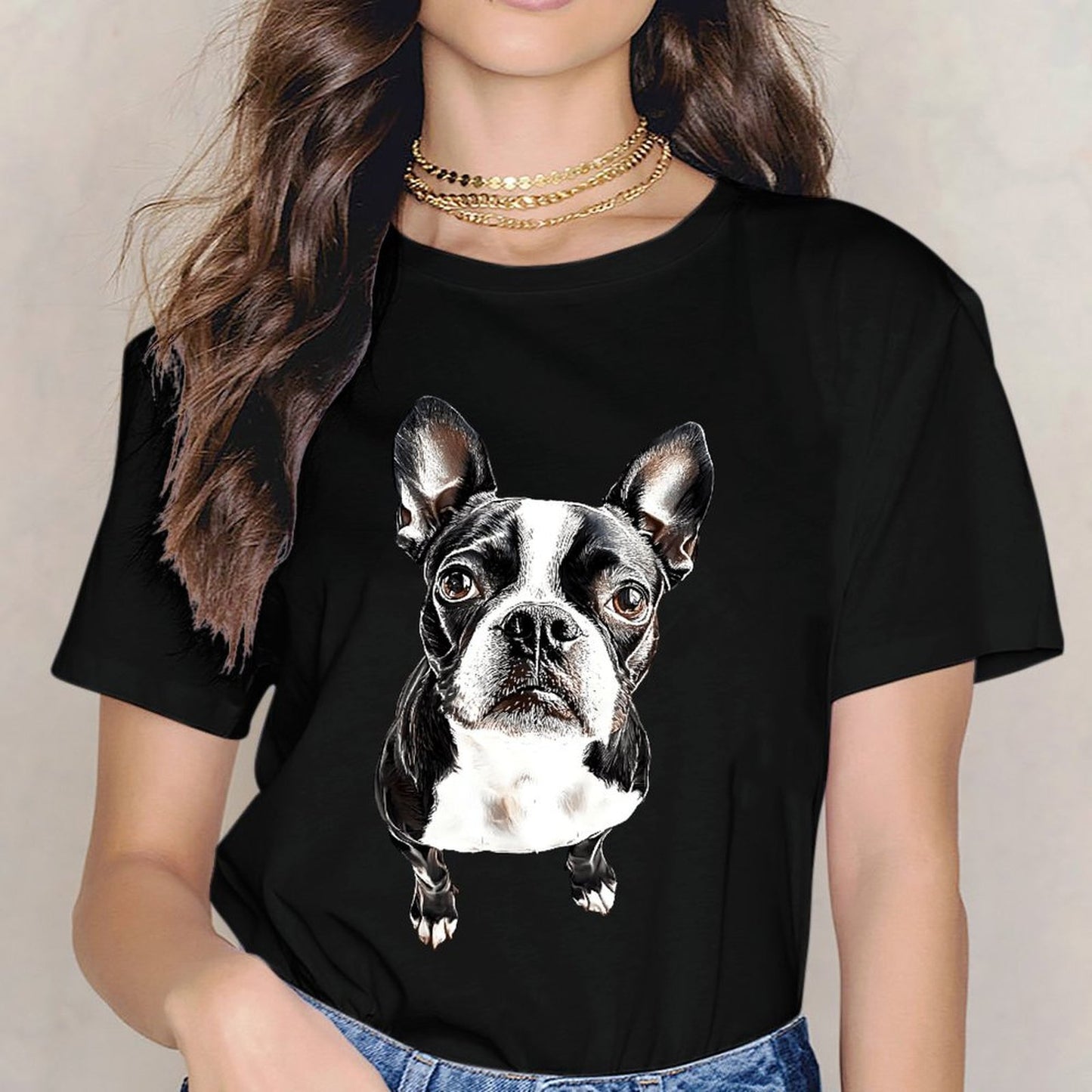 Inkmay Casual Cotton T-shirt Black And White Dog Pattern Print Unisex T-shirtEco / Sustainable SoftTouch T-Shirt