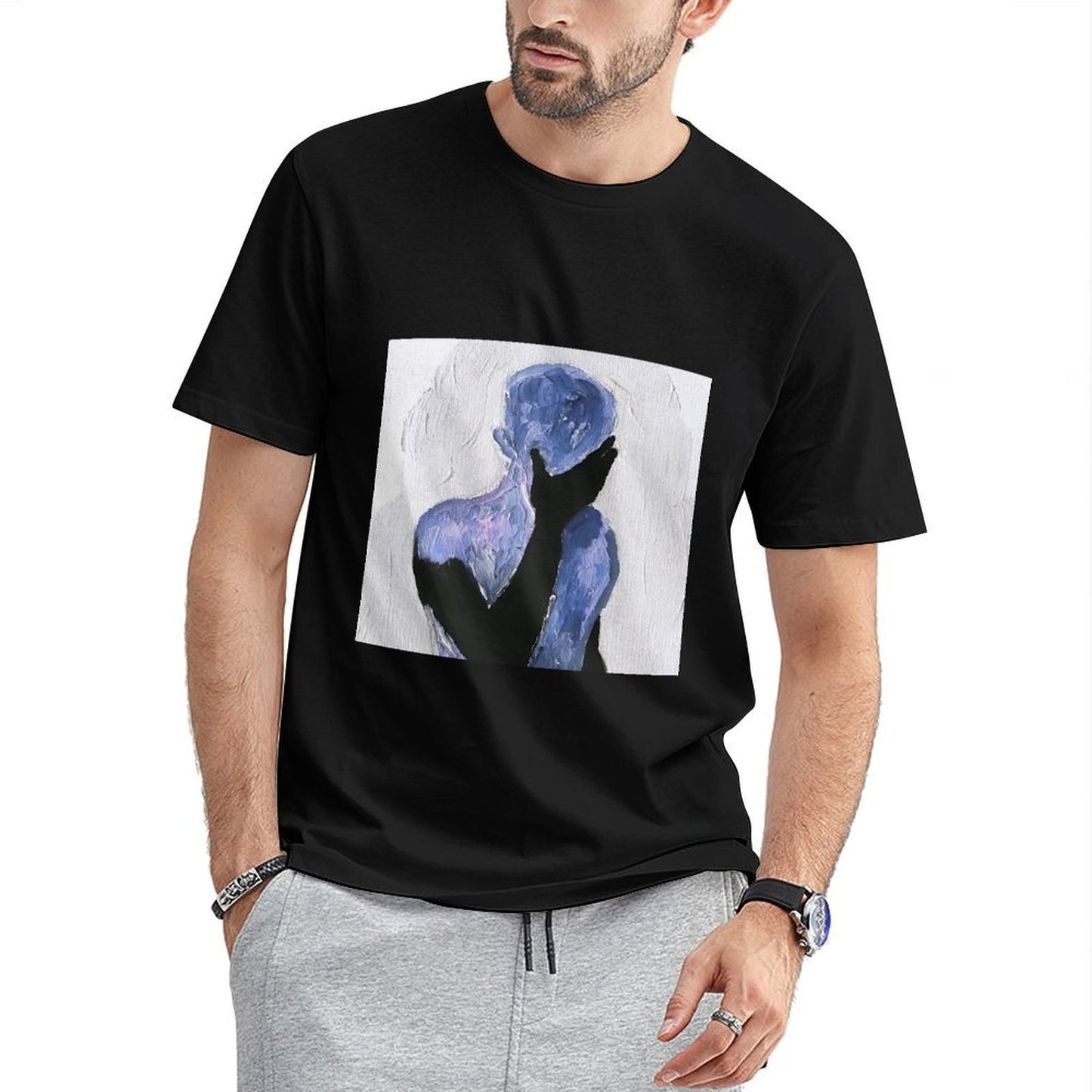 Inkmay Casual Cotton T-shirt Abstract Art With Blue Shadows Unisex T-shirtNeat Crisp Print T-Shirt