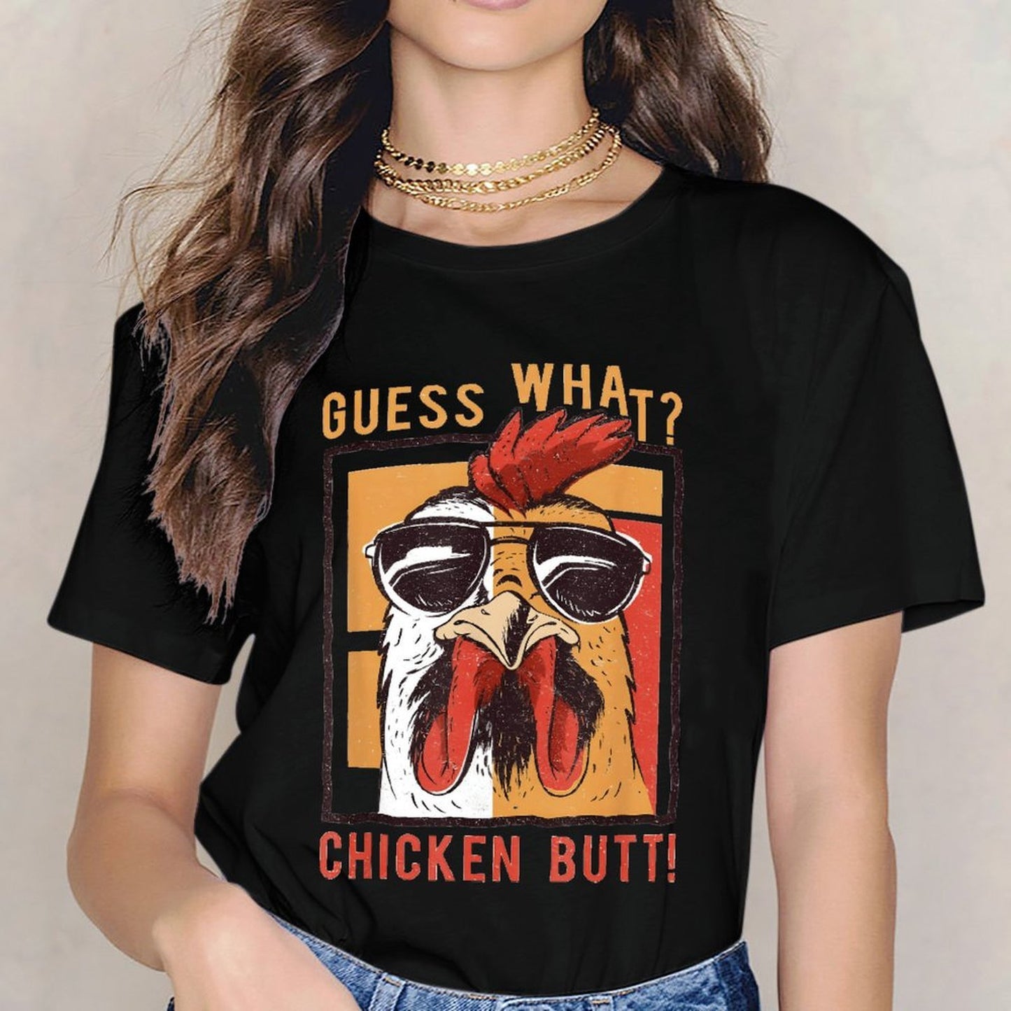 Inkmay Casual Cotton T-shirt Chicken Butt Print With Sunglasses Design Unisex T-shirtPremium Finish Chill T-Shirt