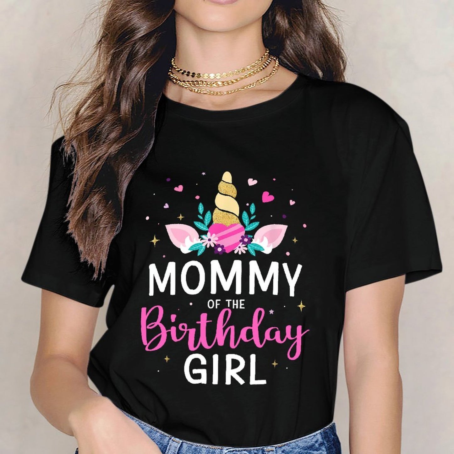 inkmay-casual-cotton-t-shirt-unicorn-head-with-pink-and-gold-unisex-t-shirt