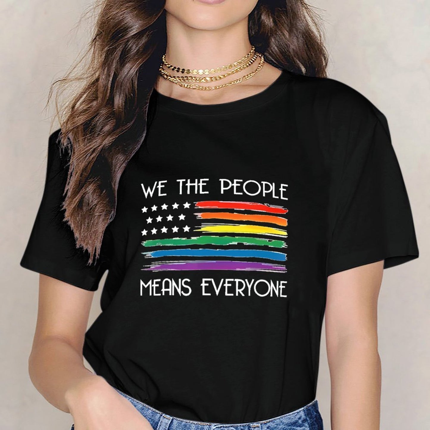 Inkmay Casual Cotton T-shirt Rainbow Stripes On White Background Art Unisex T-shirtFitted On-Demand T-Shirt