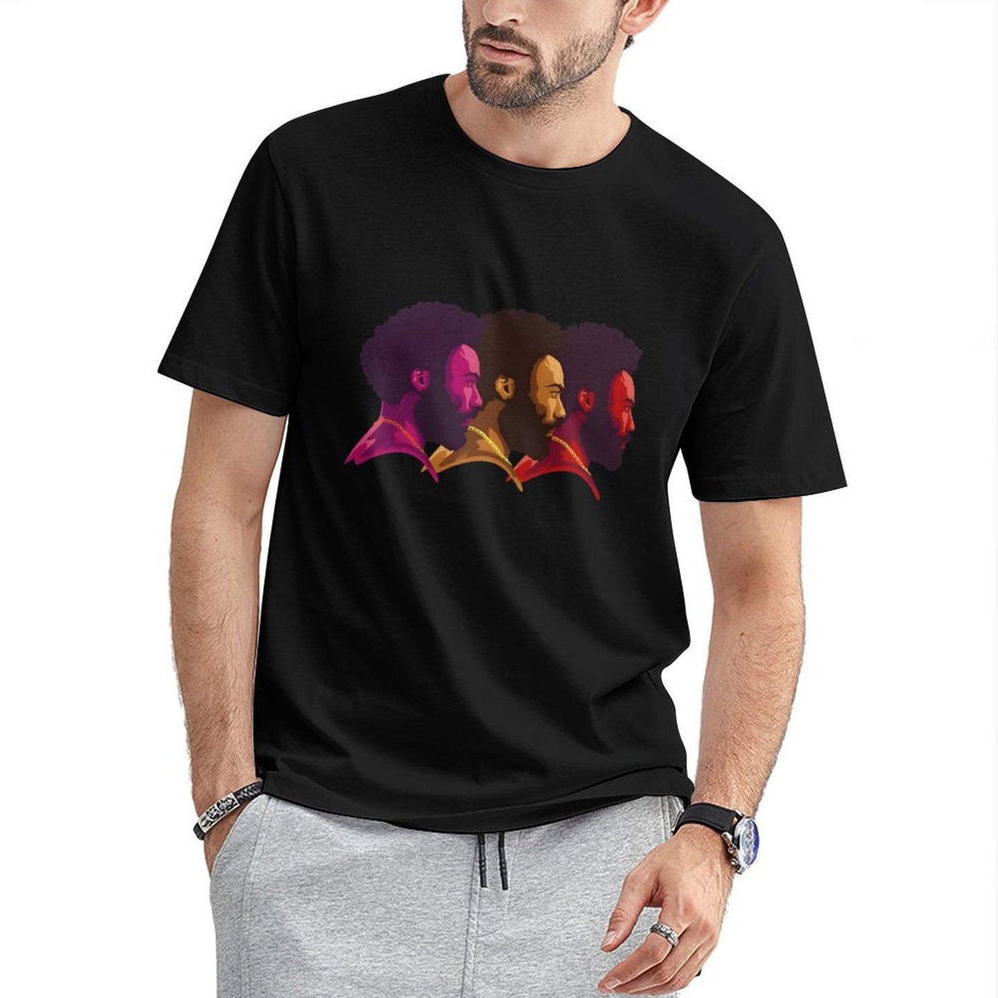Inkmay Casual Cotton T-shirt Stylized Faces With Bold Colors Art Unisex T-shirtEasyWear Minimalist T-Shirt