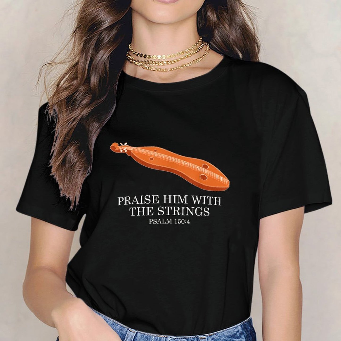 Inkmay Casual Cotton T-shirt Stringed Instrument With Musical Notes Unisex T-shirtPlain Shrink-Resistant T-Shirt