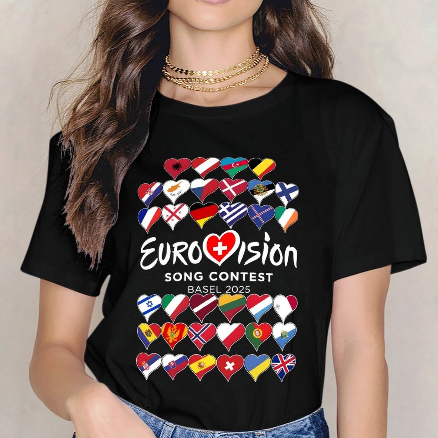 Inkmay Casual Cotton T-shirt Eurovision Song Contest Flags Heart Design Unisex T-shirtActiveLine Eco / Sustainable T-Shirt