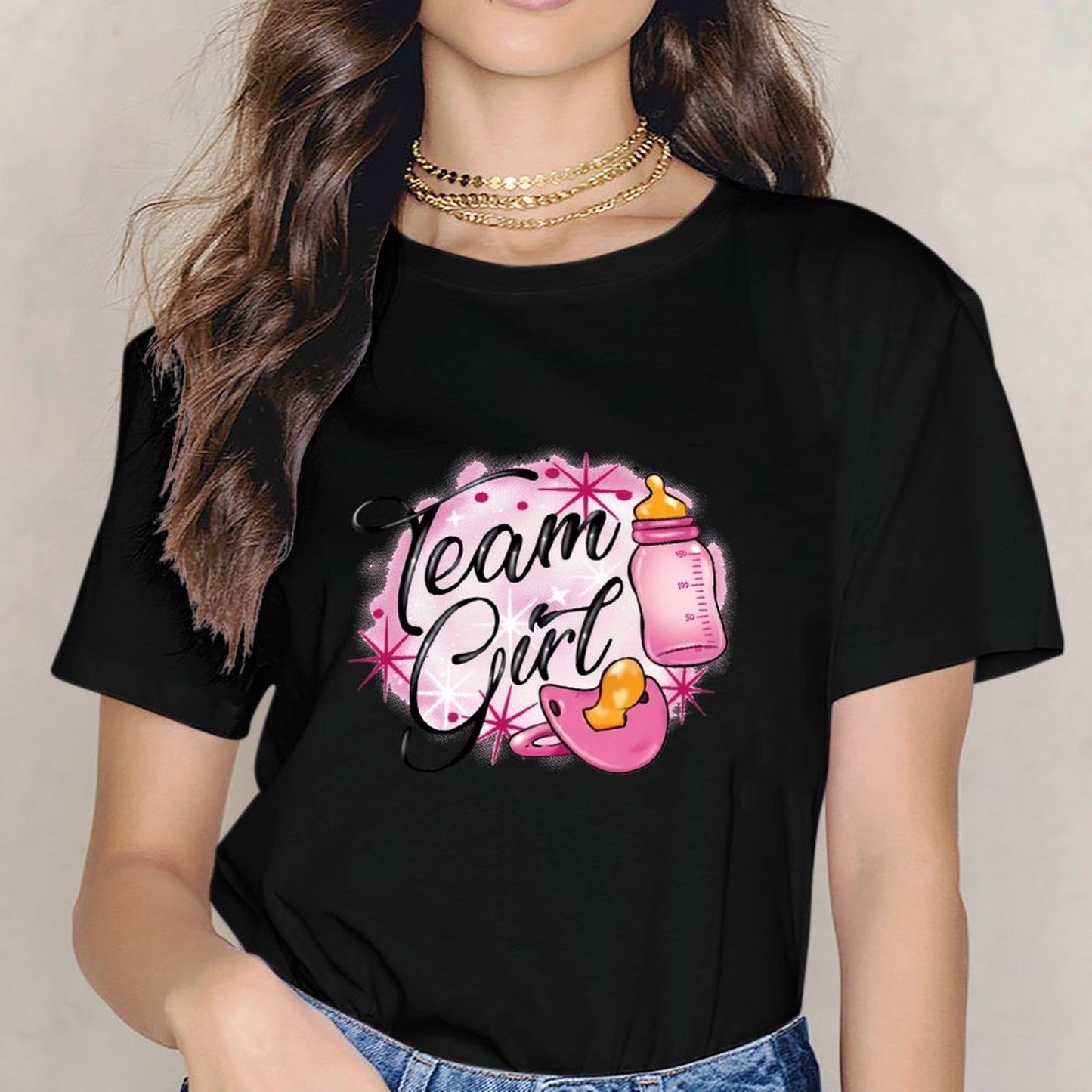 Inkmay Casual Cotton T-shirt Team Girl Pink Baby Items Unisex T-shirtRegular Natural T-Shirt