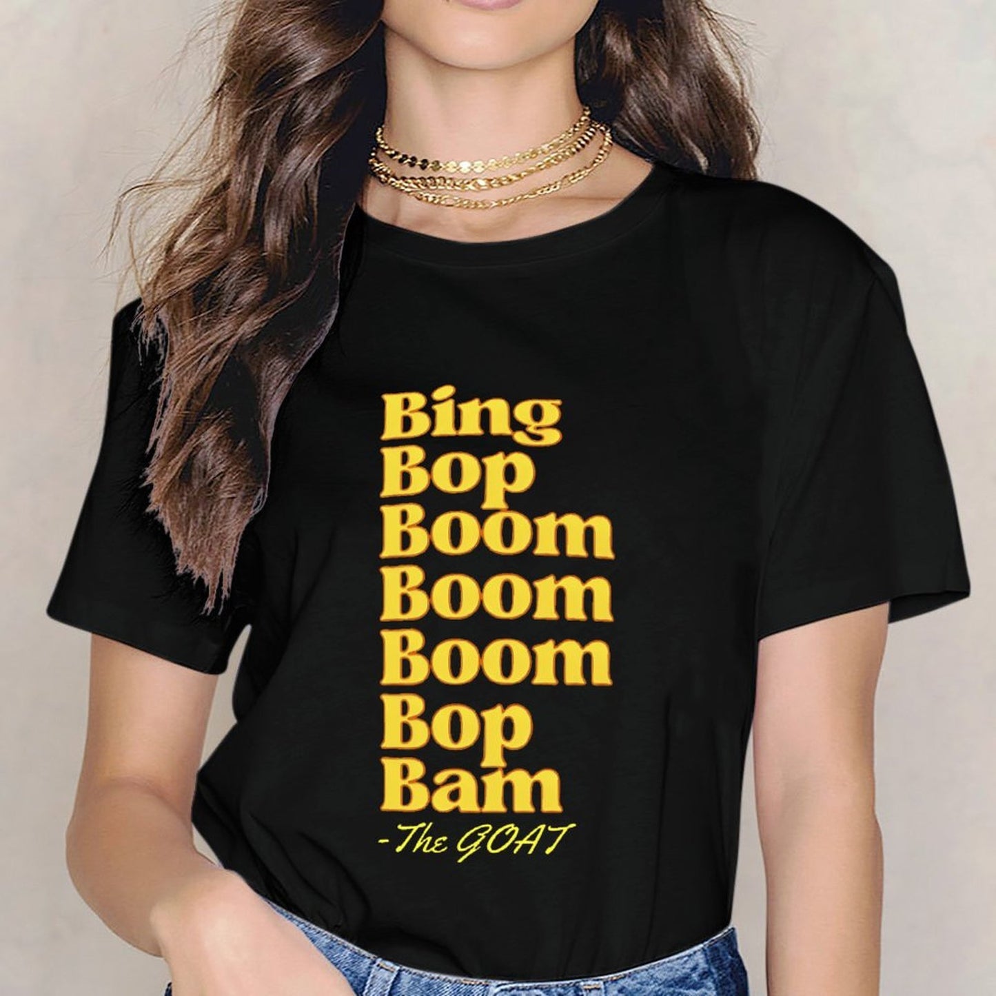 Inkmay Casual Cotton T-shirt Bing Bop Boom Pattern Print Design Unisex T-shirt