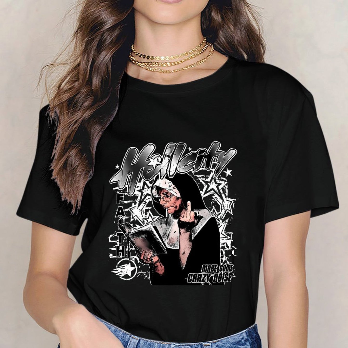 Inkmay Casual Cotton T-shirt Hellcity Faith Make Some Crazy Noise Unisex T-shirtPremiumSeries Casual T-Shirt