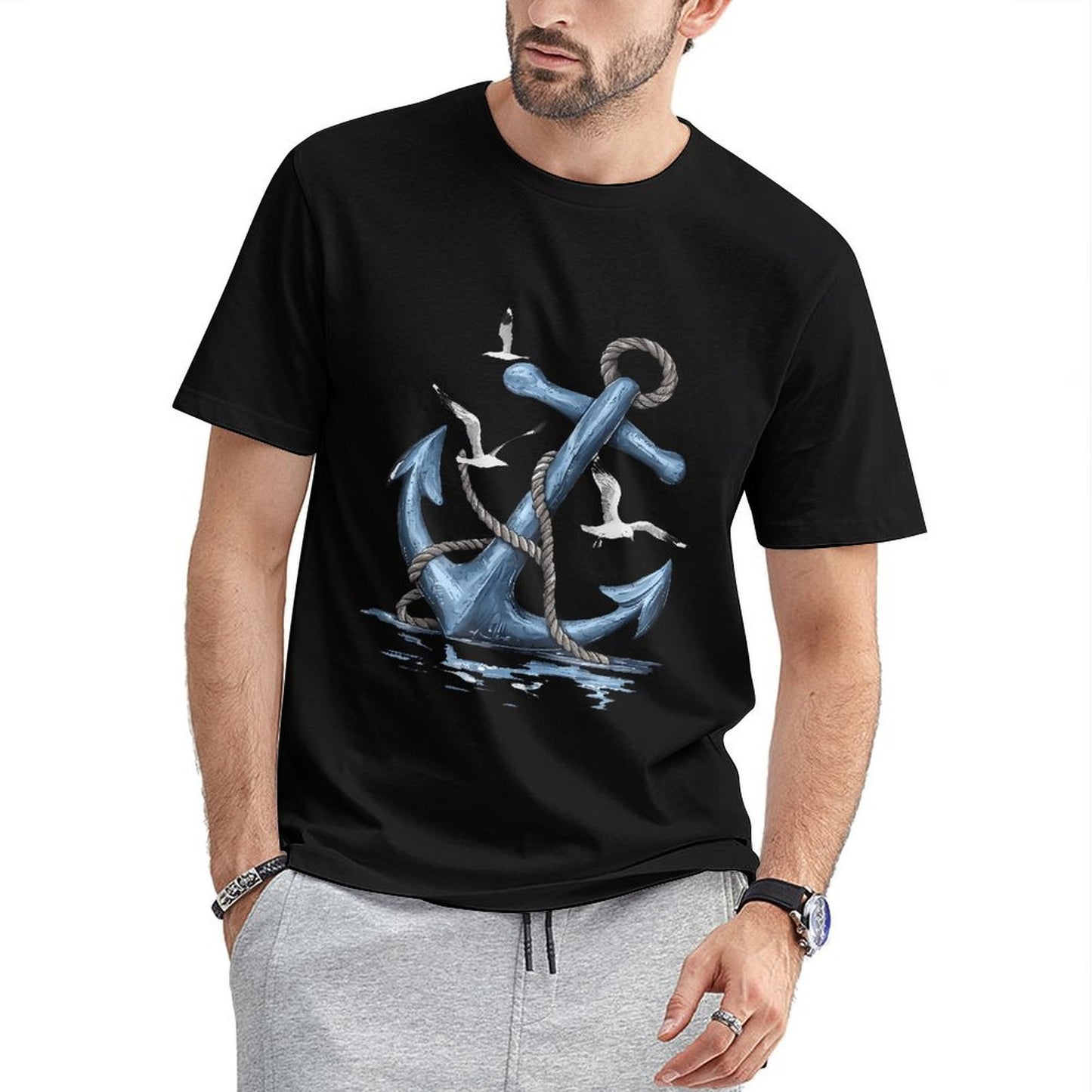 Inkmay Casual Cotton T-shirt Anchor With Rope And Birds Unisex T-shirtStudio Lifestyle T-Shirt