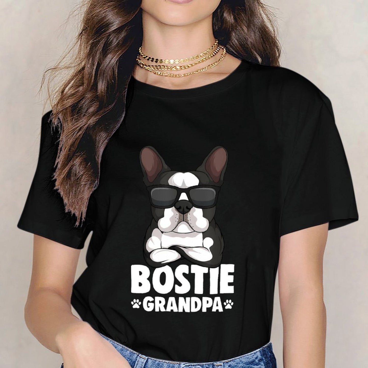 Inkmay Casual Cotton T-shirt Cool Dog Wearing Sunglasses Art Print Unisex T-shirtEssential BasicSeries T-Shirt