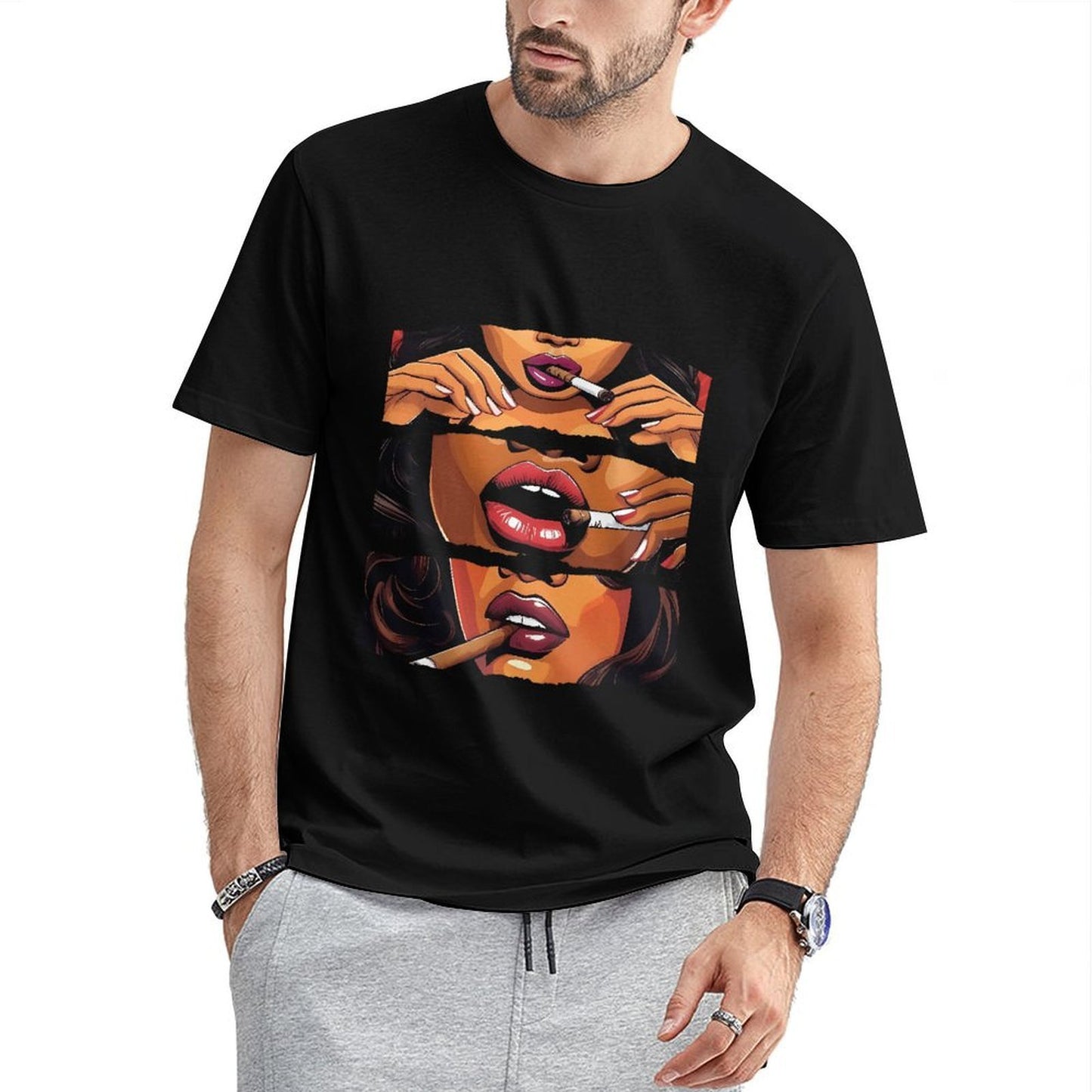 Inkmay Casual Cotton T-shirt Smoking Woman Artistic Pattern Prints Design Unisex T-shirtRecycled Natural T-Shirt