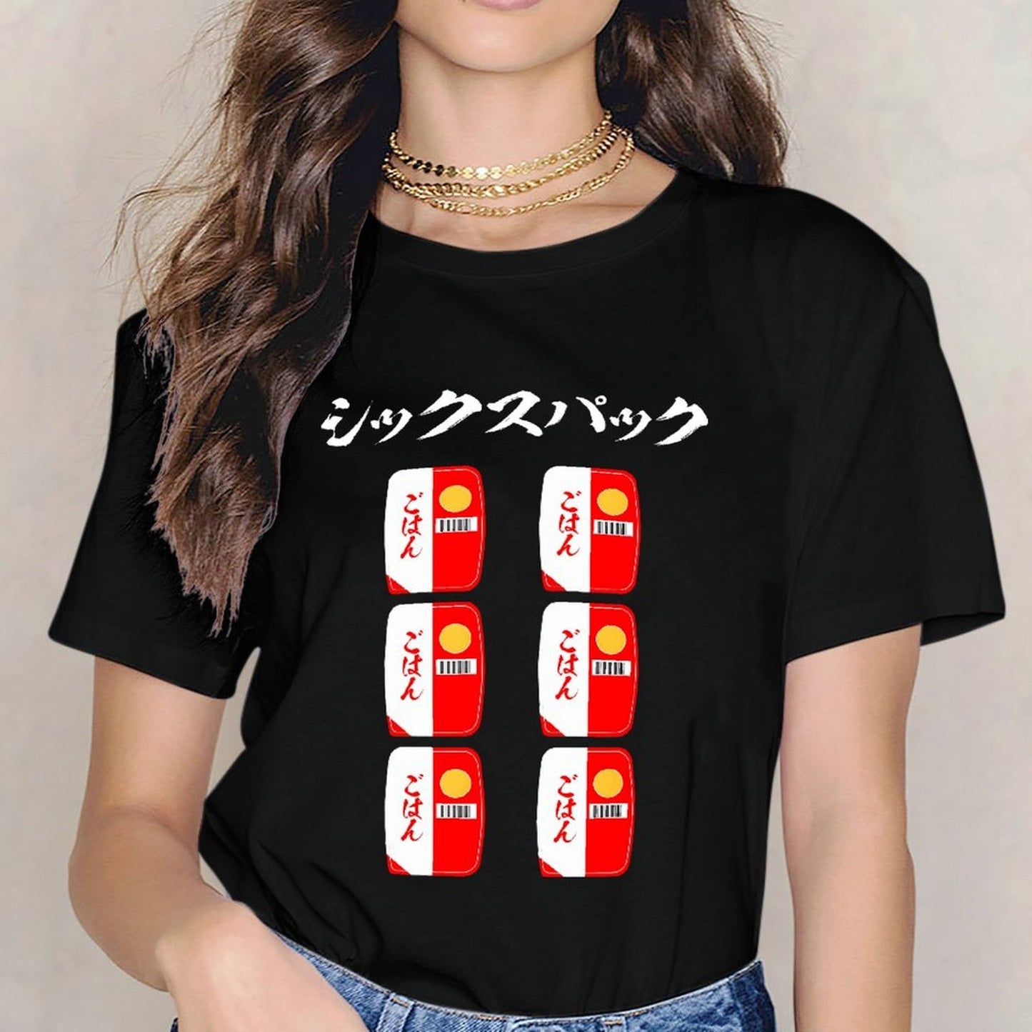 Inkmay Casual Cotton T-shirt Red And White Pattern Repeated Boxes Unisex T-shirtFade-Proof Daily T-Shirt