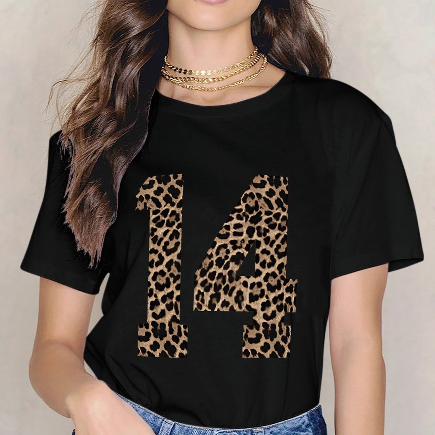 Inkmay Casual Cotton T-shirt Leopard Print Pattern On Fabric Unisex T-shirtOn-Demand Made-to-Order T-Shirt