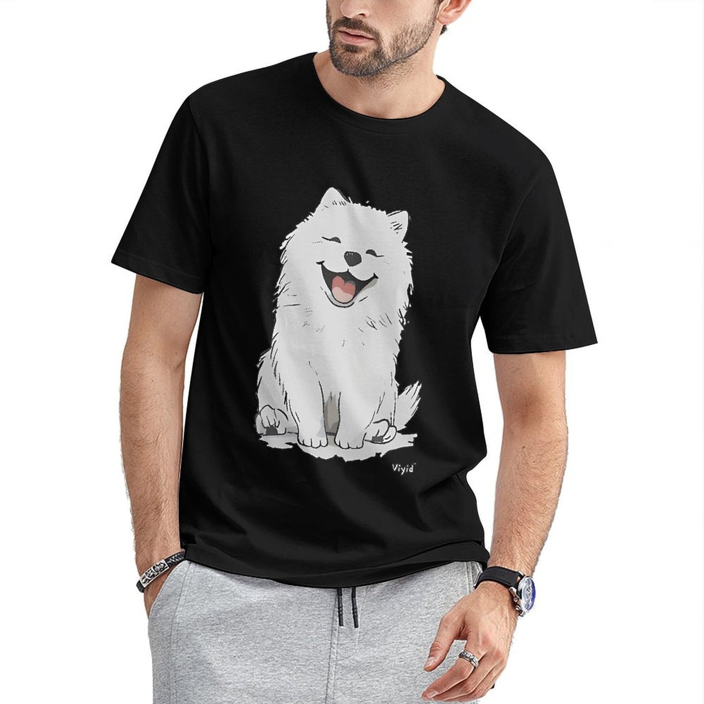 inkmay-casual-cotton-t-shirt-happy-white-dog-with-smiling-face-unisex-t-shirt