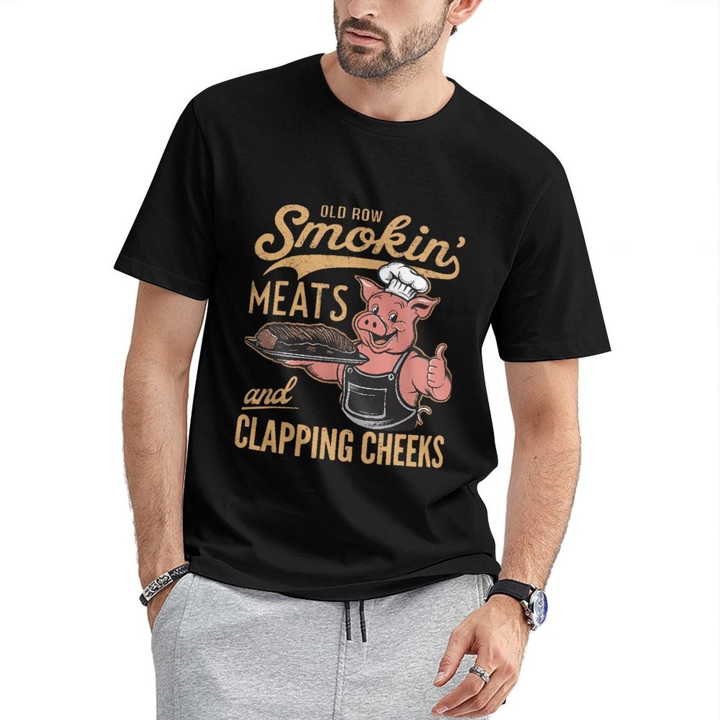 Inkmay Casual Cotton T-shirt Pig Holding Platter With Meat Dish Unisex T-shirtClean Fresh T-Shirt