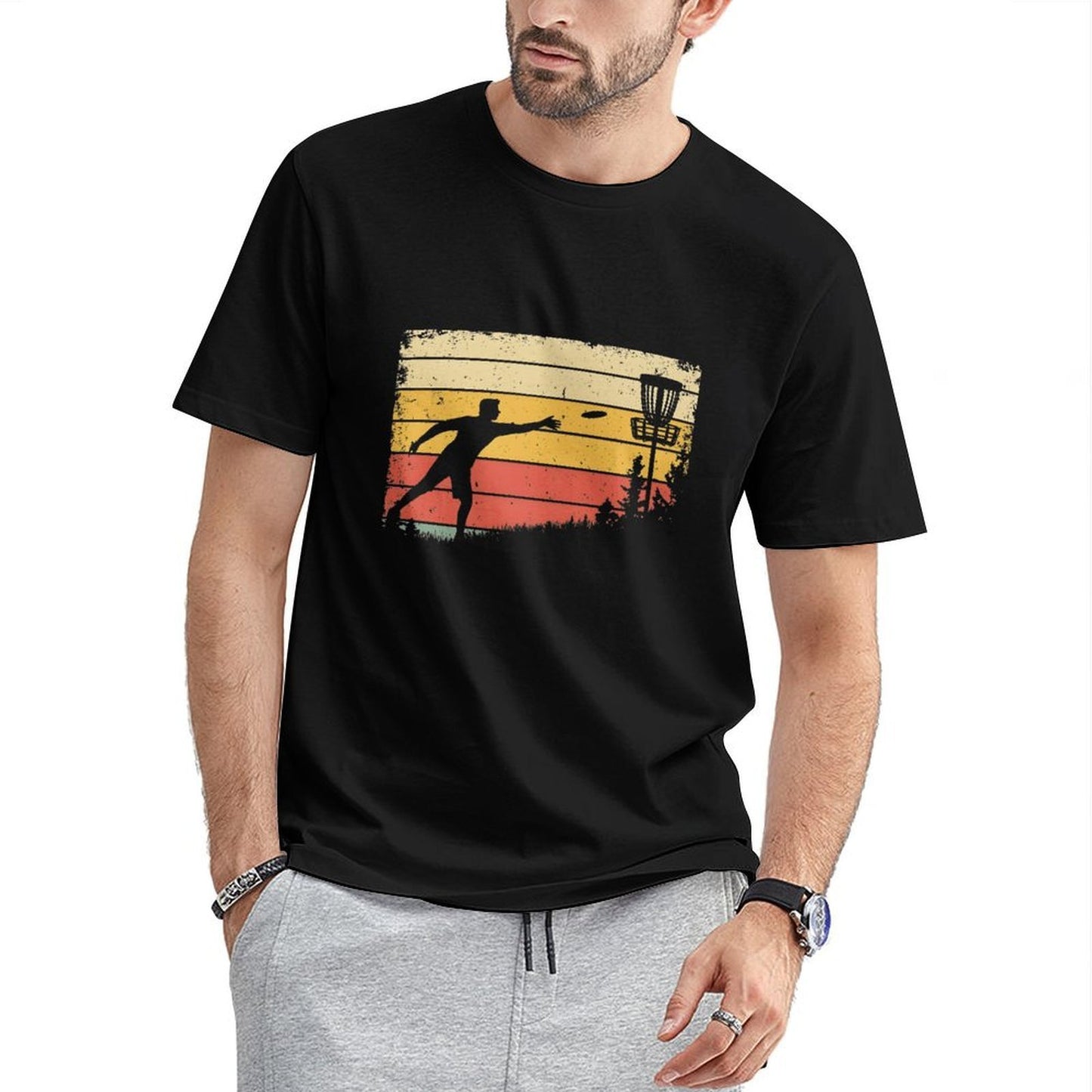 Inkmay Casual Cotton T-shirt Disc Golf Player Throwing Disc Artwork Unisex T-shirt