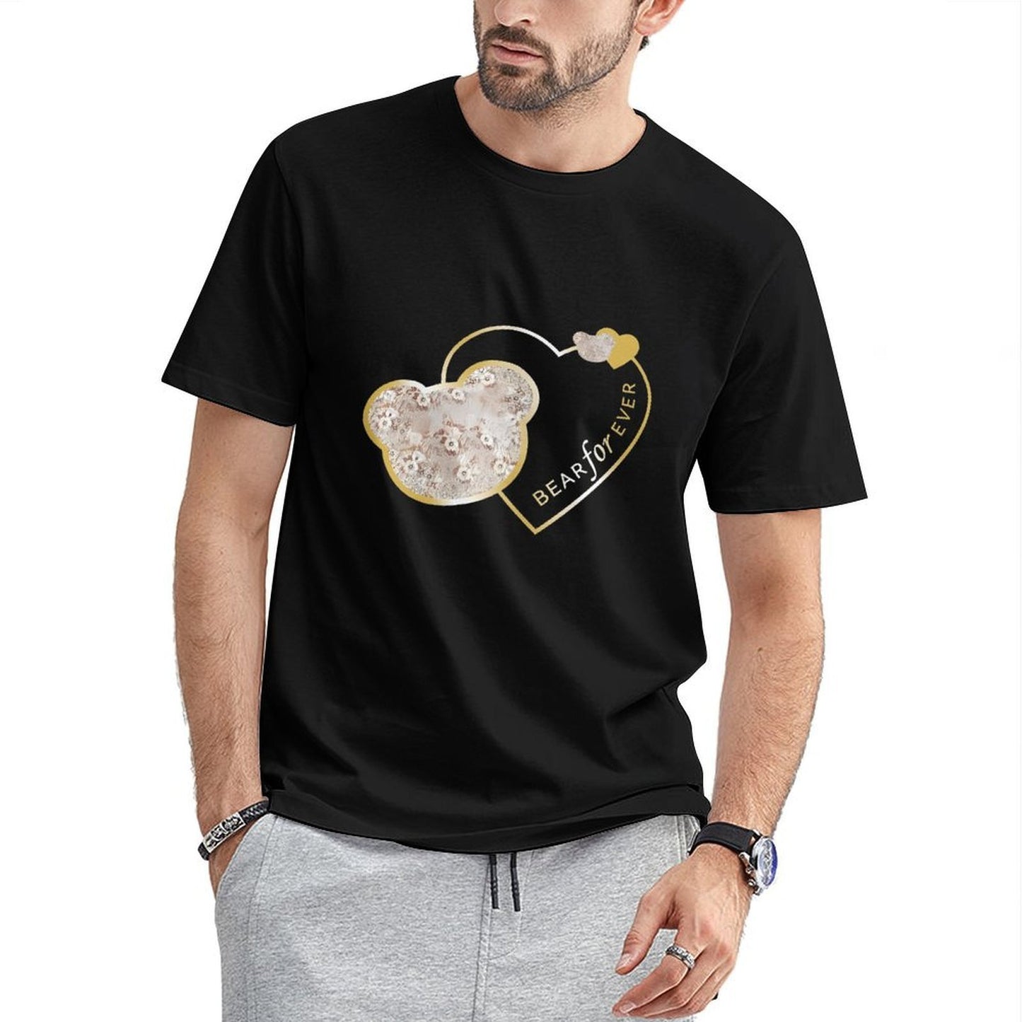 Inkmay Casual Cotton T-shirt Heart Shaped Floral Pattern With Gold Unisex T-shirtEverydaySeries Smooth Feel T-Shirt