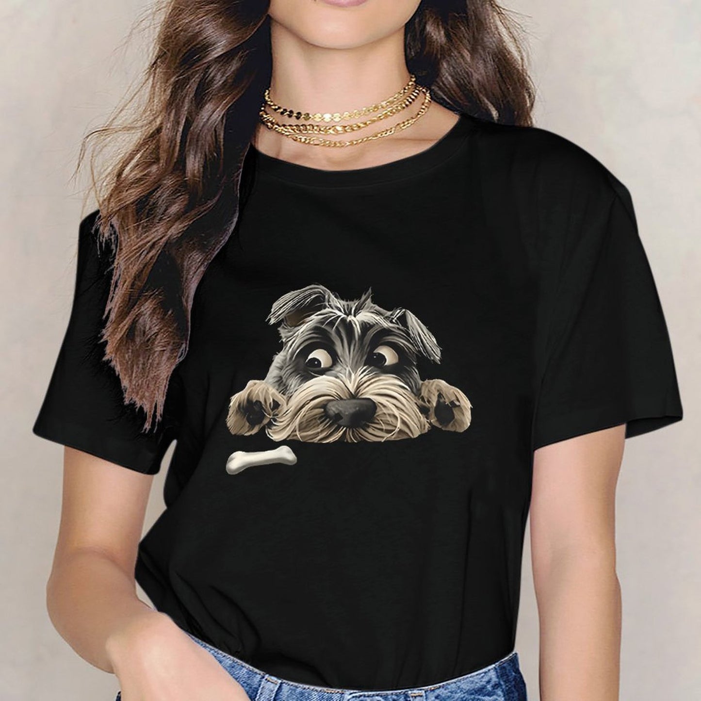 Inkmay Casual Cotton T-shirt Cartoon Dog With Bone Pattern Unisex T-shirtClassic Chill T-Shirt