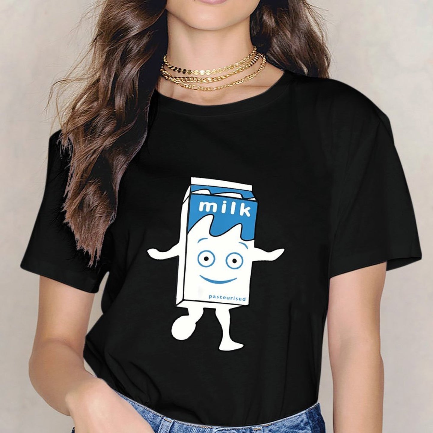 Inkmay Casual Cotton T-shirt Milk Box With Happy Face Design Unisex T-shirtStrong Fade-Proof T-Shirt