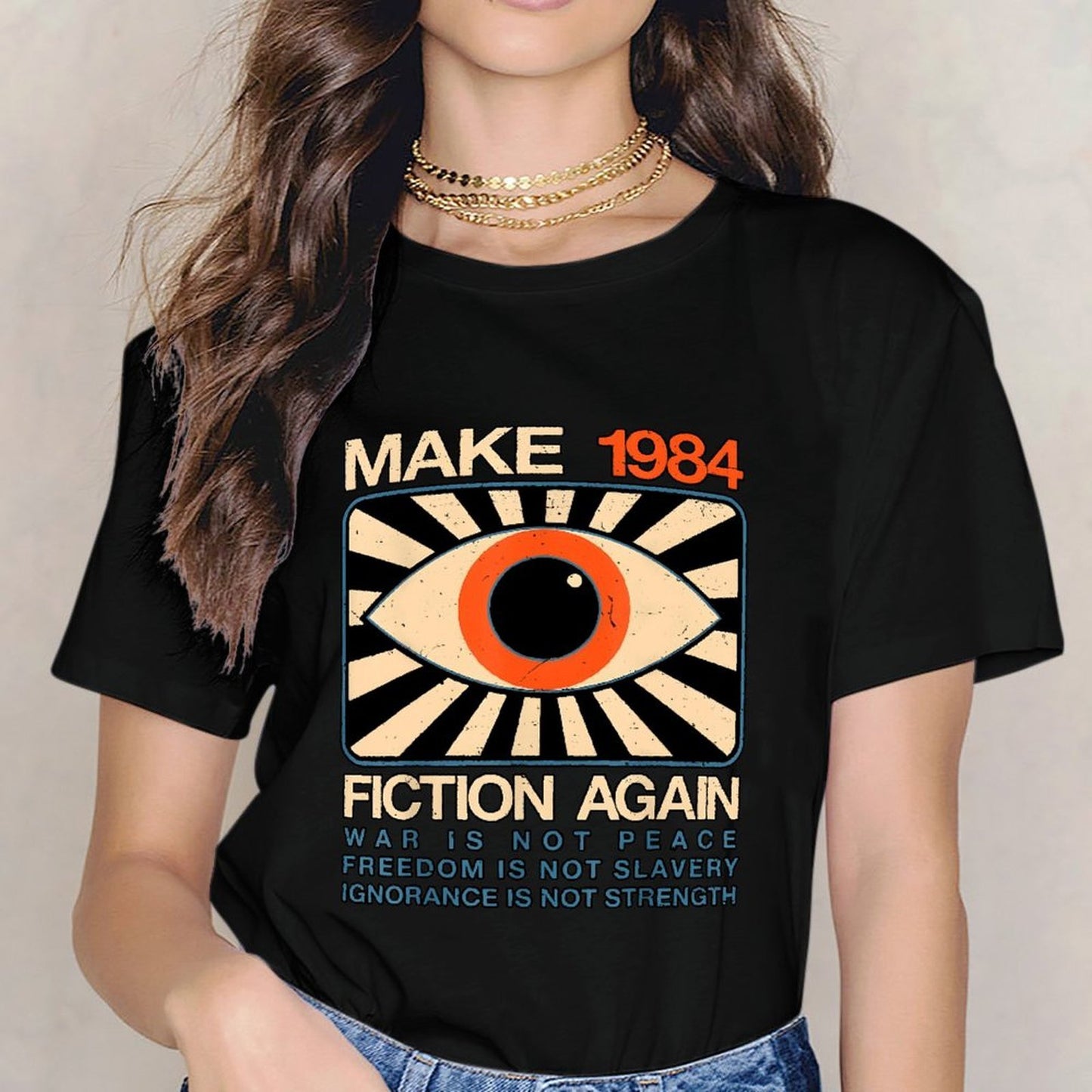 Inkmay Casual Cotton T-shirt Make 1984 Fiction Again War Unisex T-shirtFade-Resistant PremiumSeries T-Shirt