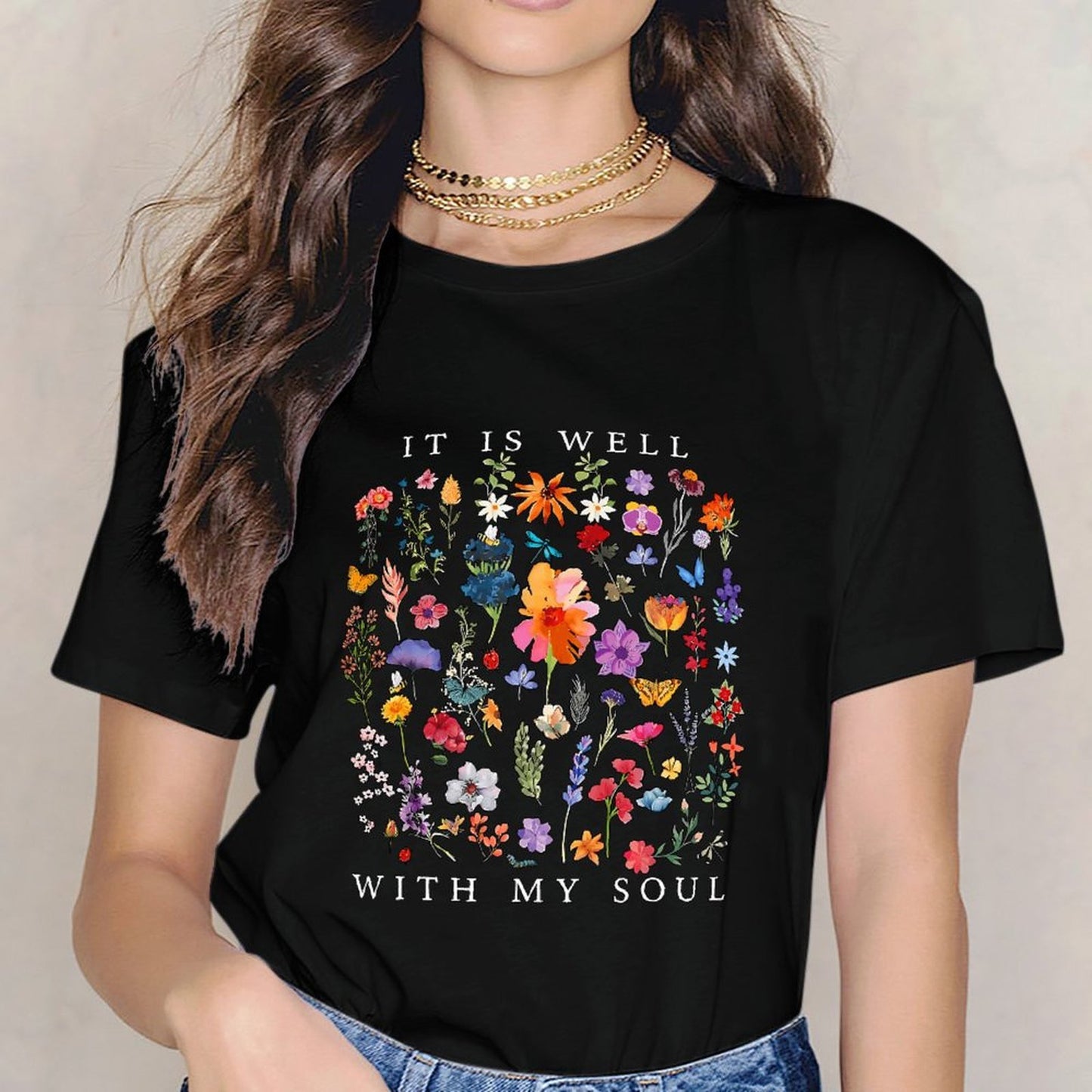 Inkmay Casual Cotton T-shirt Floral Design With Vibrant Colors Art Unisex T-shirtClassicLine TrueStyle T-Shirt