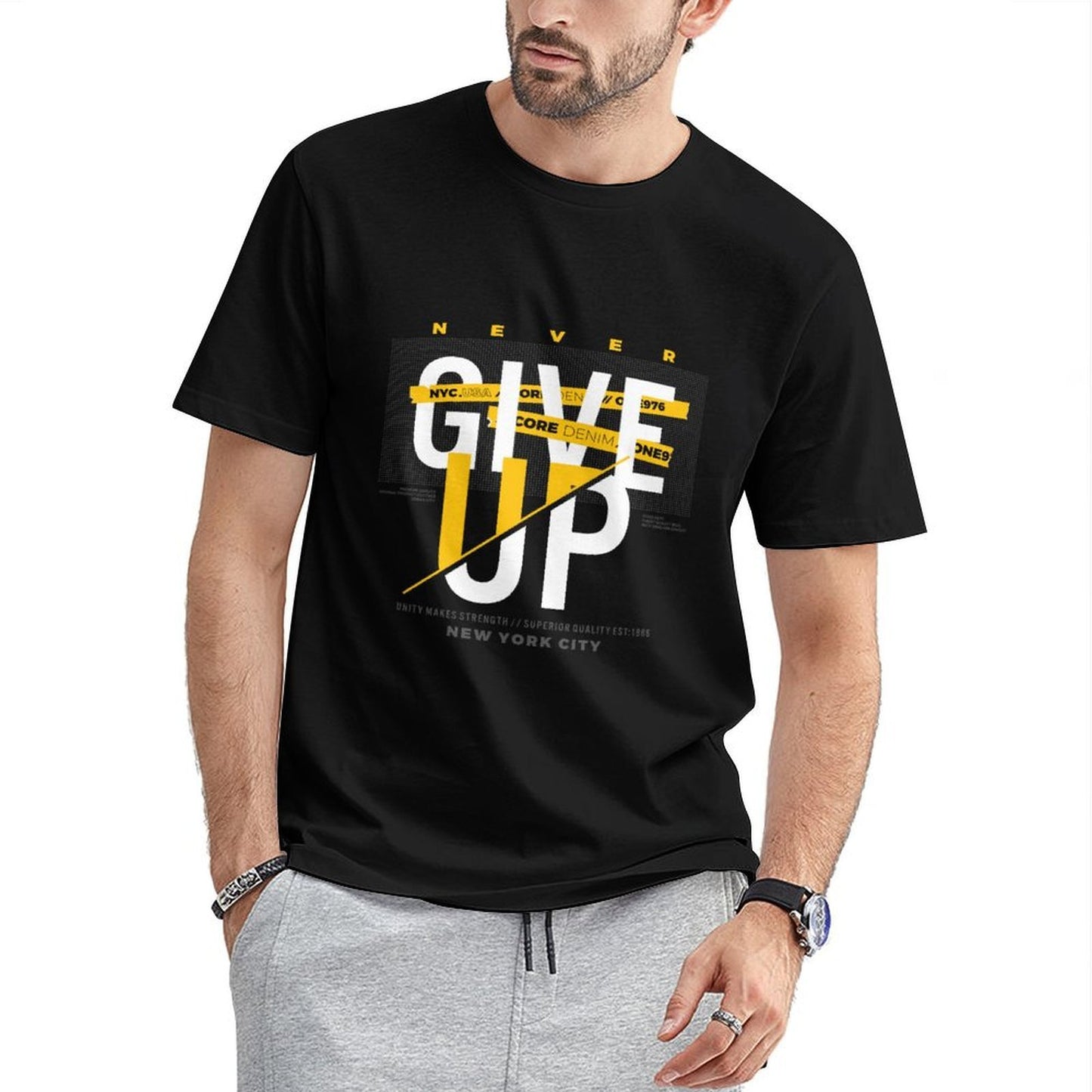 Inkmay Casual Cotton T-shirt Give Pattern With Yellow Accents Unisex T-shirtUrban Relaxed T-Shirt