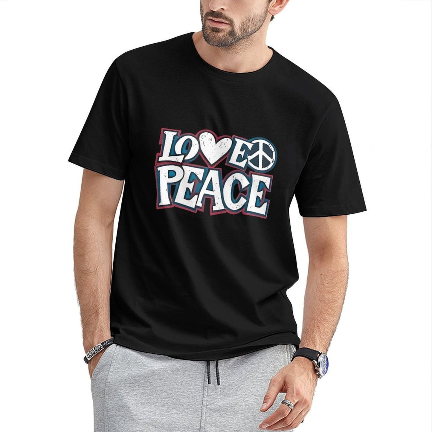 Inkmay Casual Cotton T-shirt Love Peace Pattern Prints With Symbols Unisex T-shirtSimpleFit StreetStyle T-Shirt