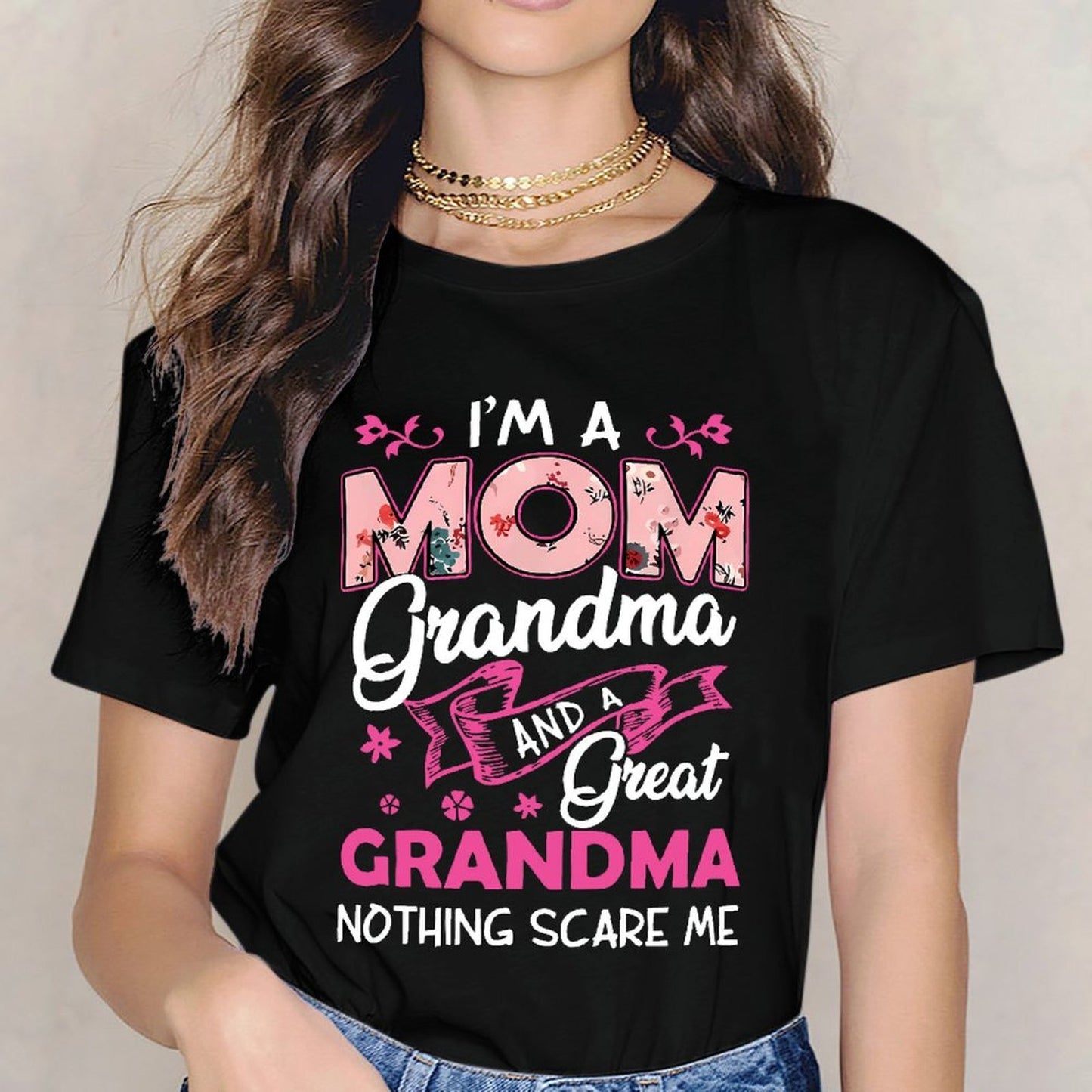Inkmay Casual Cotton T-shirt Mom Floral Pattern On Pink Background Unisex T-shirtEco / Sustainable Double-Stitched T-Shirt