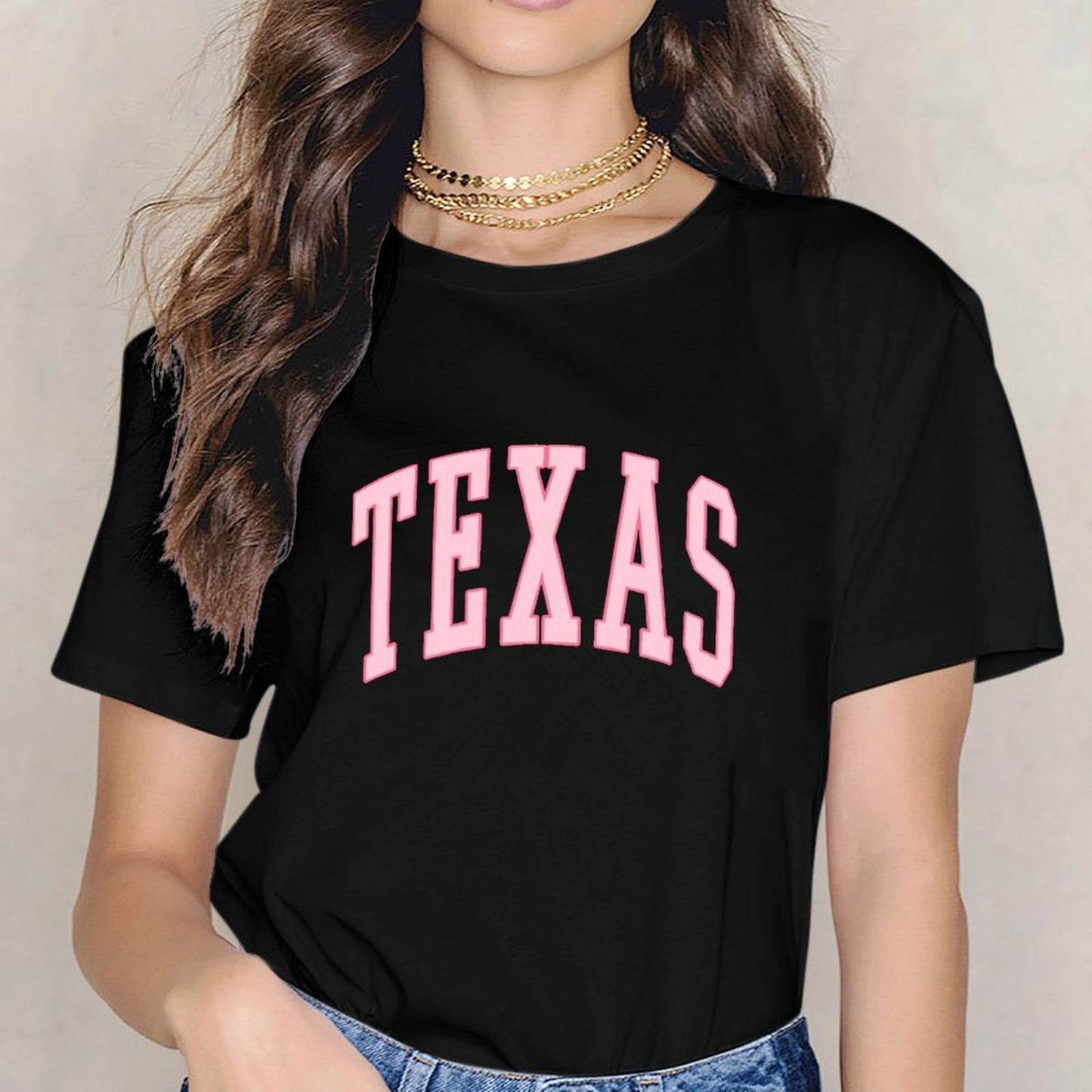 Inkmay Casual Cotton T-shirt Texas Pink Background With Bold Letters Unisex T-shirtStreet Plain T-Shirt