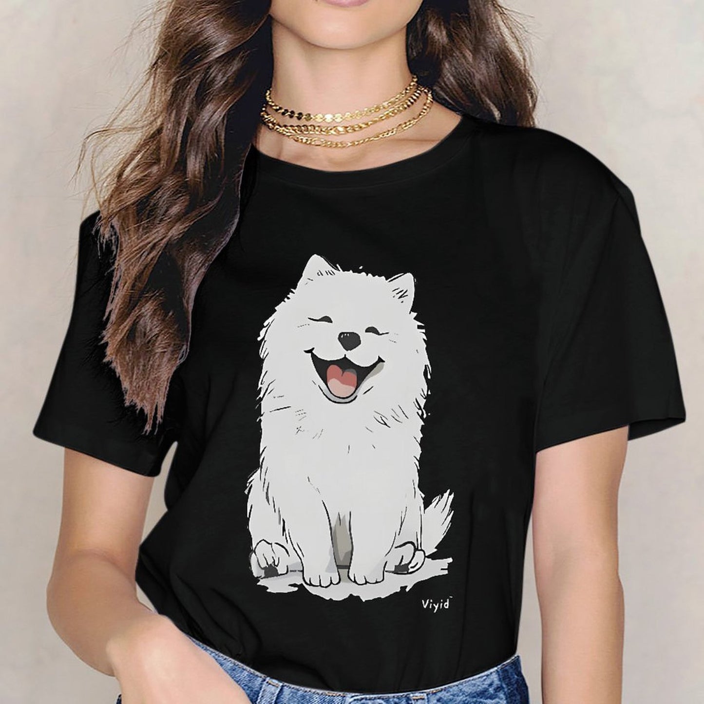 inkmay-casual-cotton-t-shirt-happy-white-dog-with-smiling-face-unisex-t-shirt