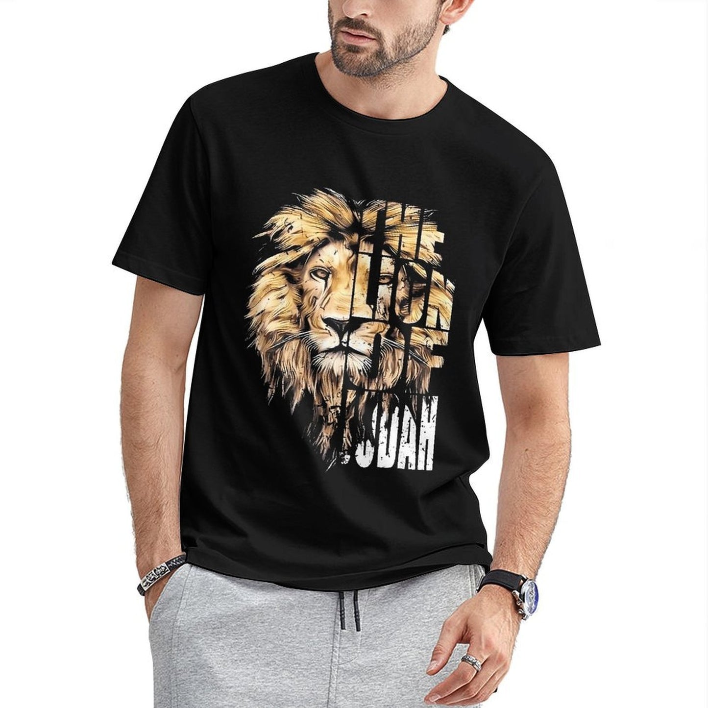 Inkmay Casual Cotton T-shirt Lion Head With Bold Text Unisex T-shirt