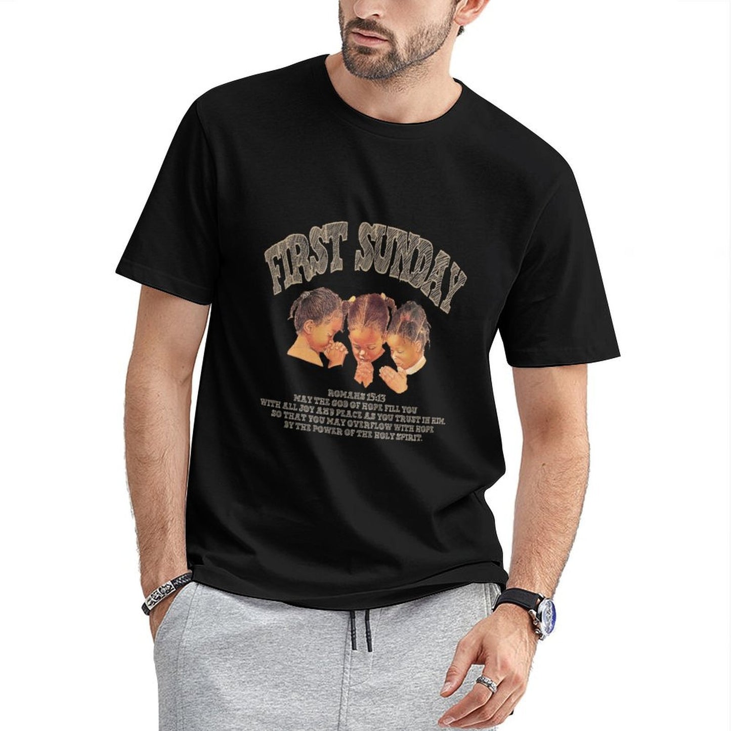 Inkmay Casual Cotton T-shirt First Sunday Children Praying Together Joyfully Unisex T-shirtCityStyle Moisture-Wicking T-Shirt