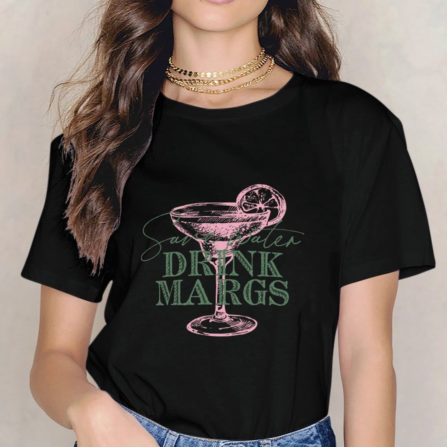 Inkmay Casual Cotton T-shirt Abstract Floral Design With Pink Elements Unisex T-shirtClassic Sharp T-Shirt