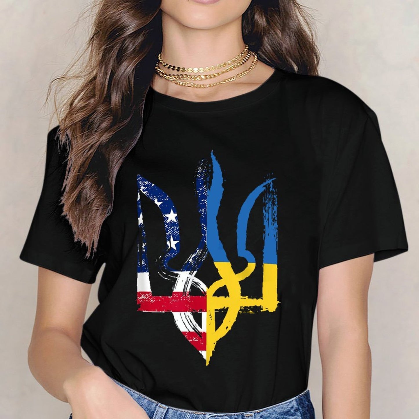Inkmay Casual Cotton T-shirt Abstract Flag Fusion Artwork Design Elements Unisex T-shirtSignature Plain T-Shirt