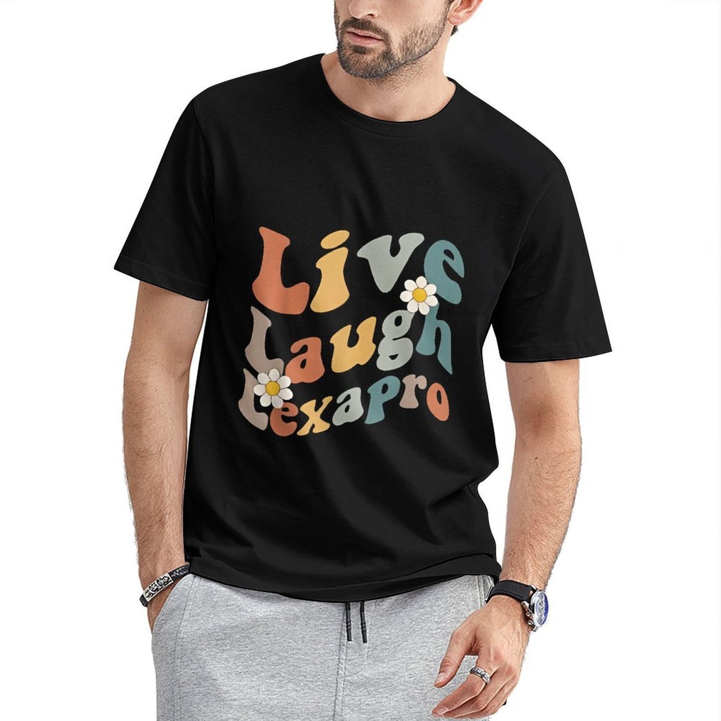 Inkmay Casual Cotton T-shirt Live Laugh Love Pattern Prints Artwork Unisex T-shirtFresh Solid T-Shirt