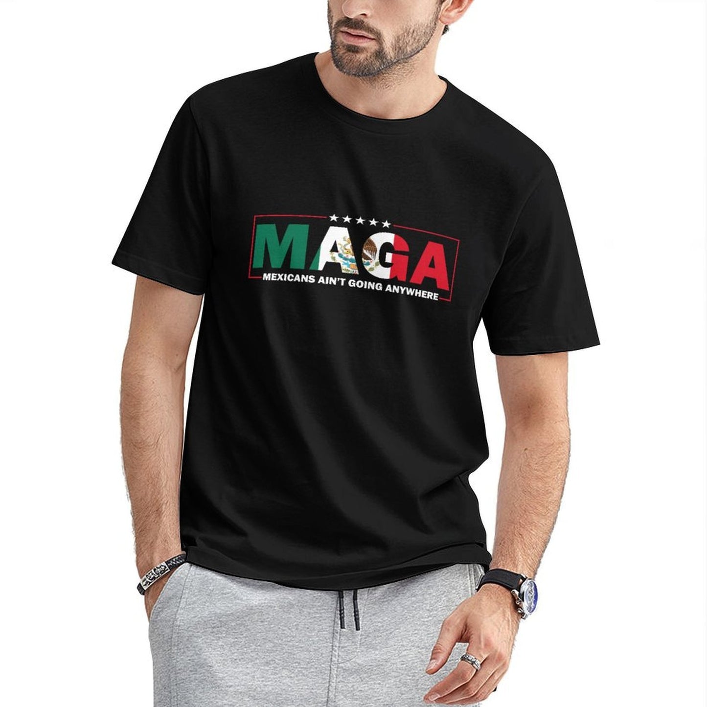 Inkmay Casual Cotton T-shirt Mexicans Aint Going Anywhere Maga Banner Unisex T-shirtSignature Soft T-Shirt