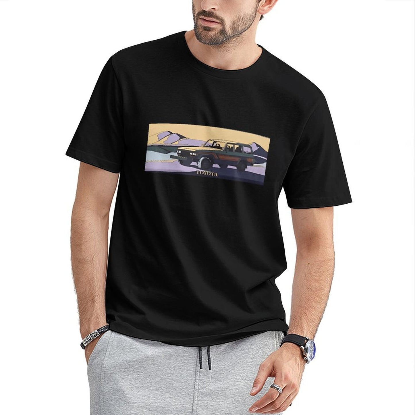 Inkmay Casual Cotton T-shirt Toyota Car In Desert Landscape Art Unisex T-shirtCoreLine Batch-Printed T-Shirt