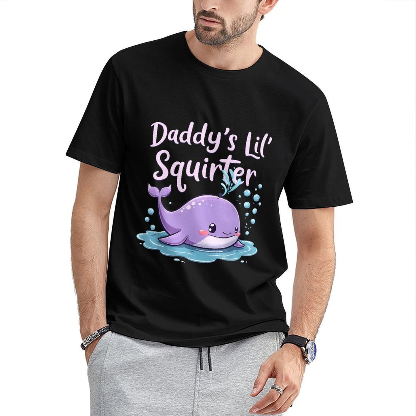 Inkmay Casual Cotton T-shirt Cute Purple Whale Splashing Water Bubbles Unisex T-shirtSlim Fit On-Demand T-Shirt