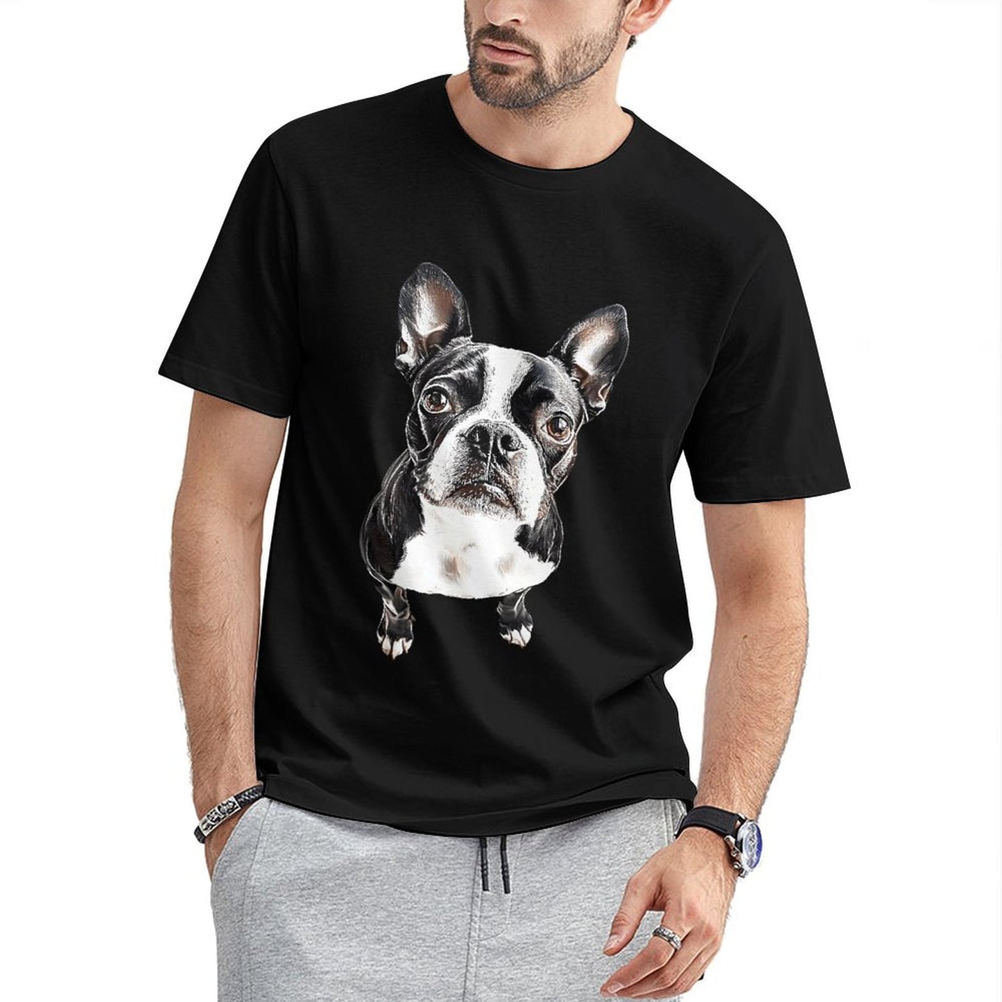 Inkmay Casual Cotton T-shirt Black And White Dog Pattern Print Unisex T-shirtEco / Sustainable SoftTouch T-Shirt